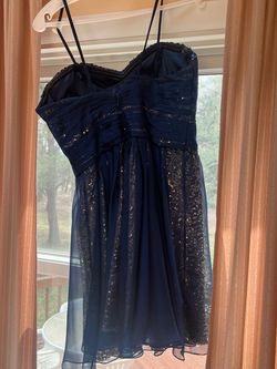 La Femme Blue Size 4 Free Shipping Flare Plunge Cocktail Dress on Queenly