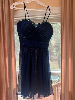 La Femme Blue Size 4 Homecoming Flare Jersey Cocktail Dress on Queenly