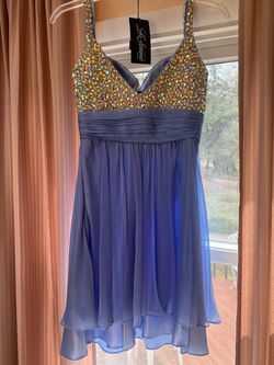 La Femme Blue Size 0 Prom Jersey Cocktail Dress on Queenly