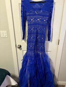 Colors Blue Size 4 50 Off Sleeves Military Prom Lace Mermaid Dress on Queenly