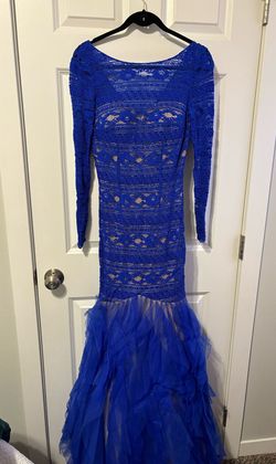 Colors Blue Size 4 50 Off Long Sleeve Tulle Mermaid Dress on Queenly
