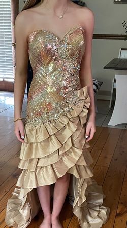 Tony Bowls Gold Size 0 Free Shipping Prom Train Dress on Queenly