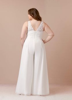 Azazie White Size 28 V Neck Jumpsuit Dress on Queenly
