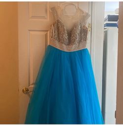 Layla k Blue Size 14 Prom Embroidery Sheer Ball gown on Queenly