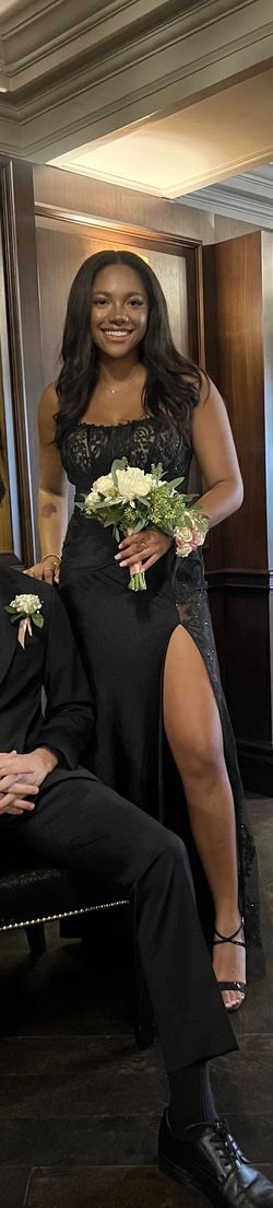 Ellie Wilde Black Size 8 Sheer Prom Lace Mermaid Dress on Queenly