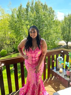 All the rage Pink Size 16 Jersey Plus Size Metallic Mermaid Dress on Queenly