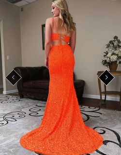 Sherri Hill Orange Size 2 Plunge Two Piece Sequined Side slit Dress on Queenly