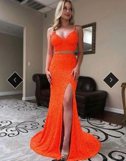 Sherri Hill Orange Size 2 Plunge Two Piece Sequined Side slit Dress on Queenly