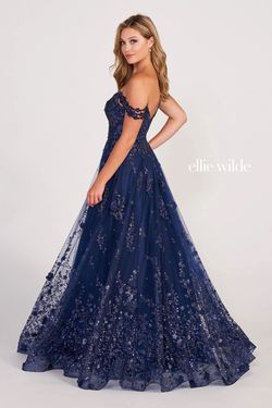 Style EW34113 Ellie Wilde Blue Size 12 Pageant Sweetheart Lace Train A-line Dress on Queenly