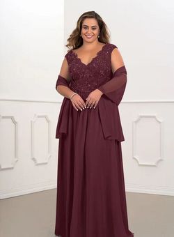 Azazie Red Size 14 Plus Size Shiny Lace Floor Length Bridesmaid A-line Dress on Queenly