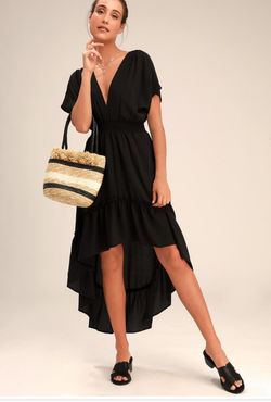 Lulus Black Size 8 Sorority Plunge Floor Length A-line Dress on Queenly
