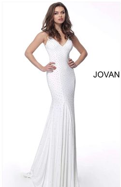 Jovani White Size 0 Pageant Floor Length Jersey Mermaid Dress on Queenly