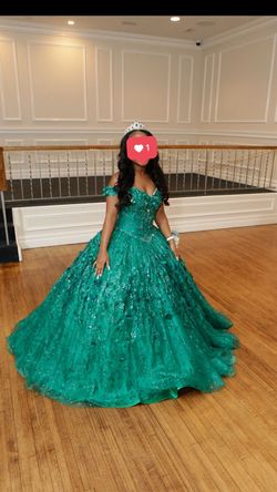 Ariana Vera Green Size 4 Floor Length Jersey Quinceanera Ball gown on Queenly