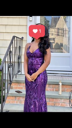 Windsor Purple Size 4 Prom Plunge Jersey Mermaid Dress on Queenly