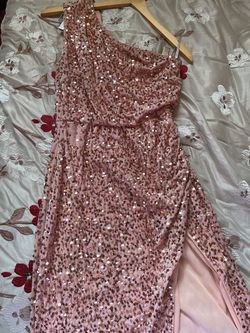 Fashion Nova Pink Size 12 Floor Length Jersey One Shoulder Side slit Dress on Queenly