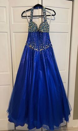 Tiffany Designs Blue Size 0 Prom Free Shipping Halter Ball gown on Queenly