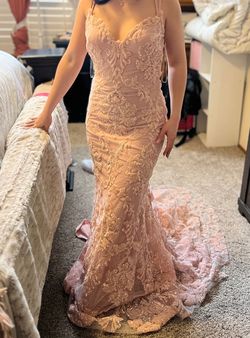 Tarik Ediz Pink Size 6 Floor Length Jersey Plunge Mermaid Dress on Queenly