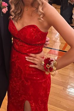 Rachel Allan Red Size 2 Prom Floor Length Side slit Dress on Queenly