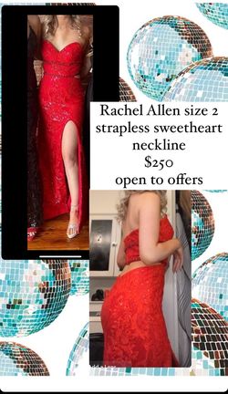 Rachel Allan Red Size 2 Black Tie Strapless Pageant Floor Length Side slit Dress on Queenly