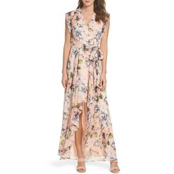 Eliza J Nude Size 14 Floral Floor Length Polyester Straight Dress on Queenly