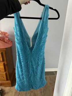 Jovani Blue Size 6 Mini Cocktail Dress on Queenly