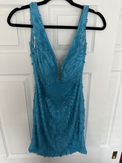 Jovani Blue Size 6 Plunge Pageant Homecoming Cocktail Dress on Queenly
