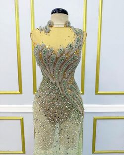 Rian Fernandez Green Size 0 Floor Length Custom Corset One Shoulder Jersey A-line Dress on Queenly