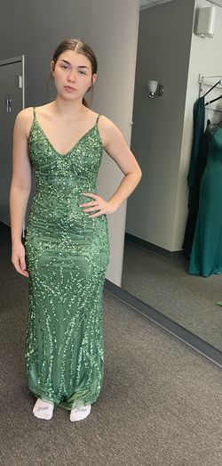 Primavera Green Size 00 Prom Free Shipping Plunge Jersey A-line Dress on Queenly