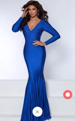 Johnathan Kayne Blue Size 8 Prom Jersey Jewelled Mermaid Dress on Queenly