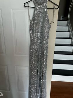 Gianni Bini Silver Size 8 Pageant Free Shipping Floor Length Side slit Dress on Queenly