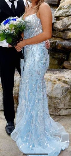 Sherri Hill Blue Size 4 Medium Height Prom Jersey Mermaid Dress on Queenly