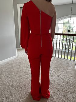 Ashley Lauren Orange Size 6 Interview Jersey One Shoulder Floor Length Jumpsuit Dress on Queenly