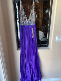 Sherri Hill Purple Size 4 Floor Length Jersey Tall Height Side slit Dress on Queenly