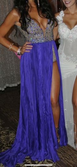 Sherri Hill Purple Size 4 Prom Plunge Side slit Dress on Queenly