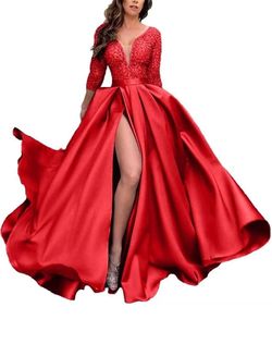 Yuxin Red Size 18 Prom Long Sleeve Free Shipping Jersey Ball gown on Queenly