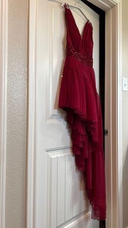 Style 93846 Tarik Ediz Red Size 8 Midi Prom Cocktail Dress on Queenly