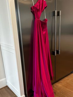 Style 55537 Sherri Hill Pink Size 2 Floor Length 55537 Jersey Train Dress on Queenly