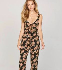 Amuse Society Black Size 4 Cut Out Floral Floor Length Jumpsuit Dress on Queenly