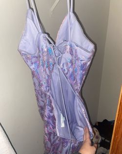 Camille La Vie Purple Size 2 Floor Length Jersey Plunge Mermaid Dress on Queenly