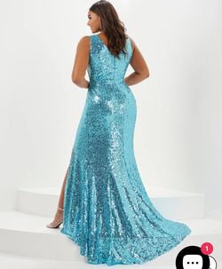 Style 16130 Tiffany Designs Blue Size 20 Prom Floor Length Plus Size Side slit Dress on Queenly
