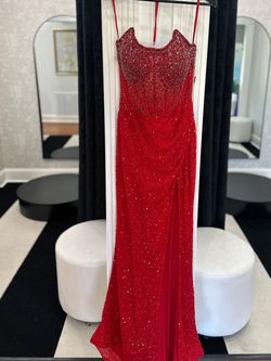 Style 11238 Ashley Lauren Red Size 8 Floor Length Tall Height Jersey Side slit Dress on Queenly