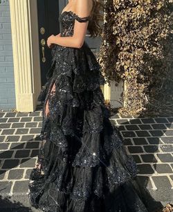 Style 55500 Sherri Hill Black Size 4 Jersey Sequined 55500 Prom A-line Dress on Queenly