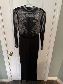 SHEIN Black Size 8 Tall Height Jewelled Homecoming Jumpsuit Dress on Queenly