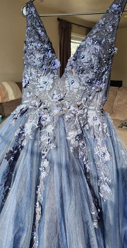 Jovani Blue Size 10 Beaded Top Floor Length Pearls Pageant Ball gown on Queenly