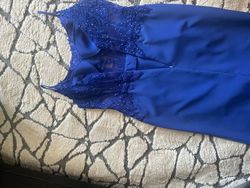 Galia Lahav Blue Size 10 Military Sheer Floor Length Straight Dress on Queenly