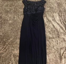 Connected Apparel Blue Size 12 Swoop Prom Floor Length Plus Size A-line Dress on Queenly