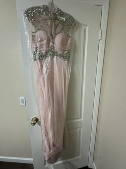Cinderella Divine Light Pink Size 4 Sheer Jewelled Floor Length Straight Dress on Queenly