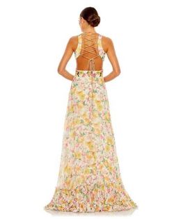 Mac Duggal Yellow Size 4 Bridgerton Floor Length Floral A-line Dress on Queenly