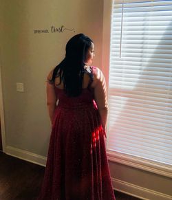Jovani Red Size 16 Plus Size Floor Length Overskirt Train Dress on Queenly