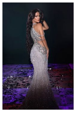 Style PS23704C Portia and Scarlett Silver Size 12 Ps23704c Medium Height Halter Mermaid Dress on Queenly